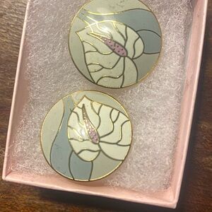Vintage Elegant Clip On Floral Enamel Earrings